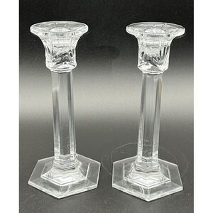 Set Of 2 Miller Rogaska‎ Clear Crystal Candle Holders 8 Inch Tall